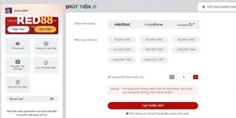 Hướng dẫn rút tiền Red88